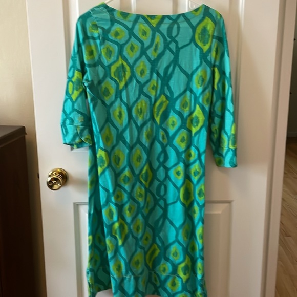 Hatley blue green small summer shift dress nice condition. Notched collar - Picture 2 of 7